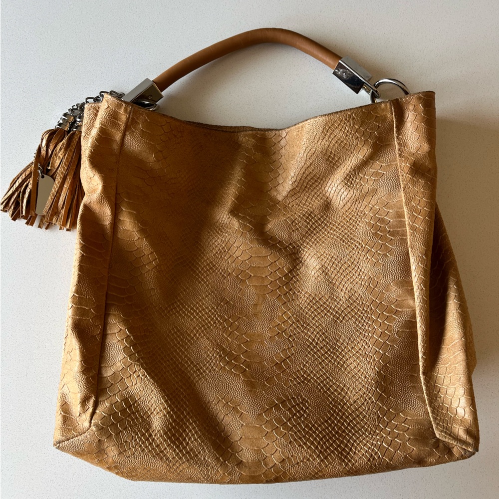 Anna Morellini Elegant Tan Leather Snake Print Women's Bag